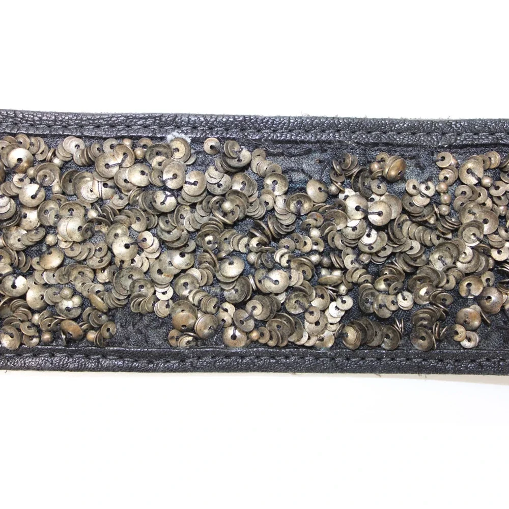 Vintage 80s Streets Ahead Size M Women's Belt Black Leather & Stretch Sequin